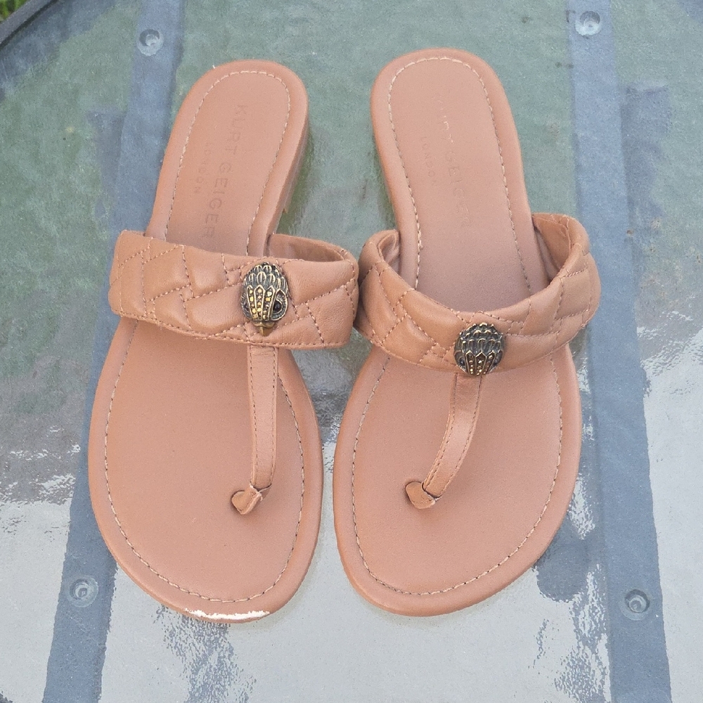 KURT GEIGER London Kensington Quilted Leather T-Bar Sandals Sz Eu 39 US 8.5